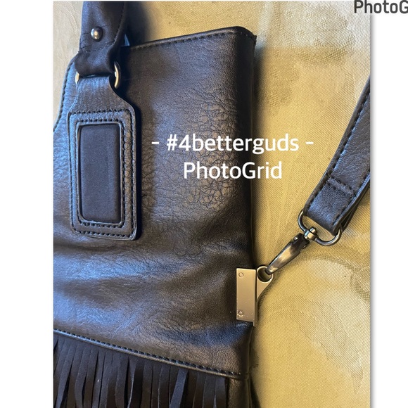 Aldo Fringe Handle Shoulder | Cross Body Adjustable Handle Black Satchel Purse - Picture 9 of 16